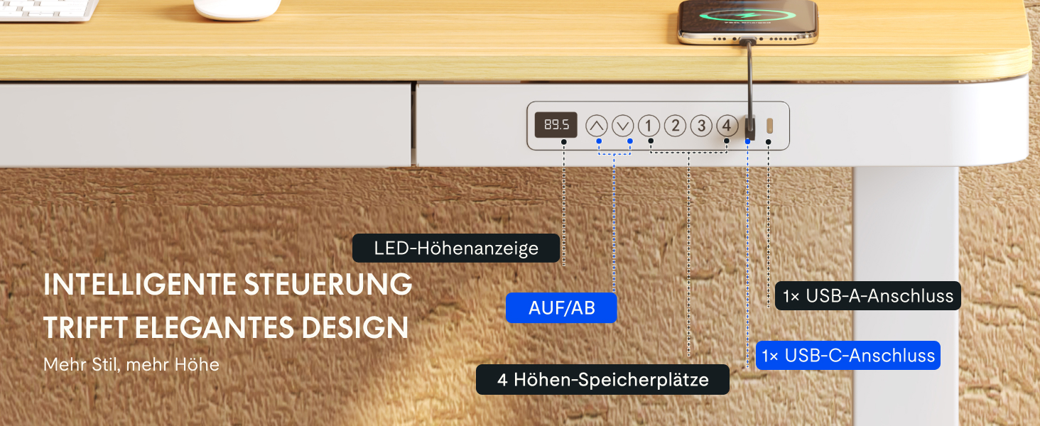 Електричний регульований стіл FLEXISPOT з USB та ящиком, зі скляною стільницею (140x70 см, білий)