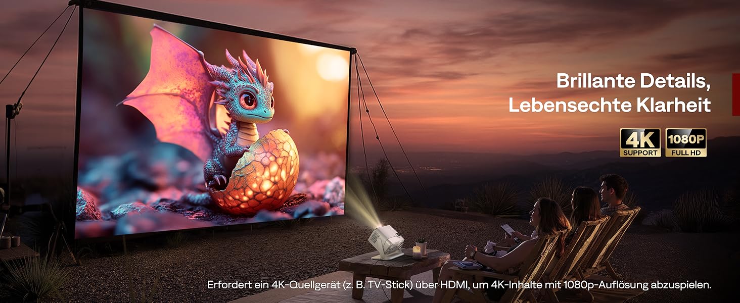 Aurzen Boom Mini 4-в-1 Smart Beamer з Google TV, 4K, проєктор для дому та на вулицю, 20W Dolby Audio, 500 ANSI, ToF автофокус, корекція трапеції, Wi-Fi/Bluetooth, підтримка смартфонів (кремовий)