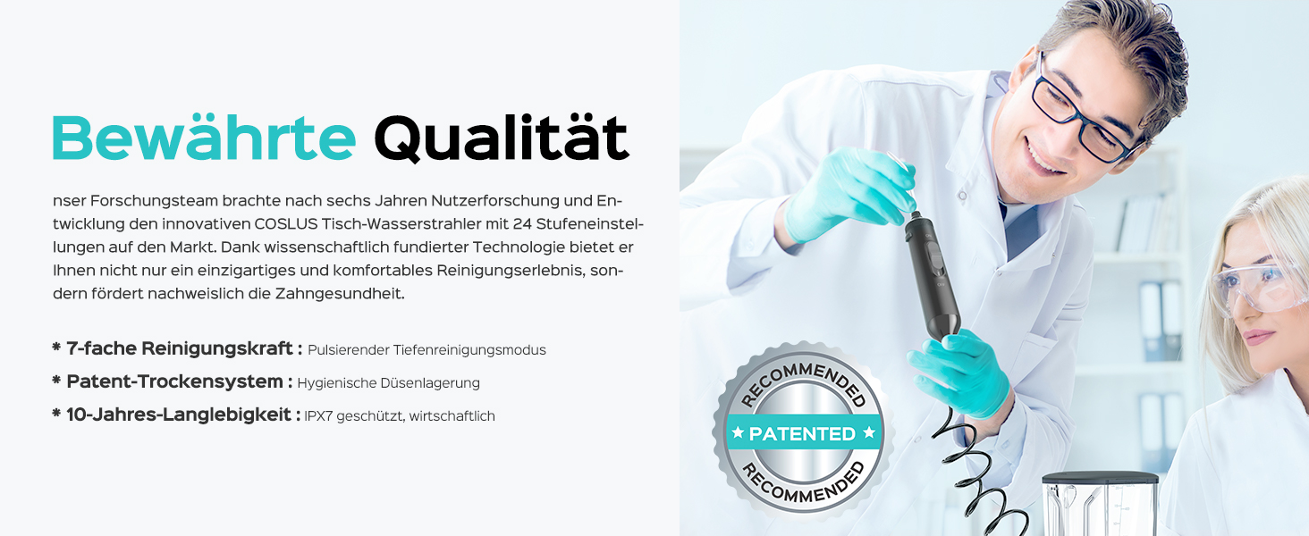 Електрична зубна душ COSLUS Munddusche Professional з 2 режимами та 12 рівнями тиску – 600 мл резервуар для води. Підходить для сімей, ентузіастів орального здоров'я та пацієнтів з ортодонтичними конструкціями. 5 насадок, чорний колір.
