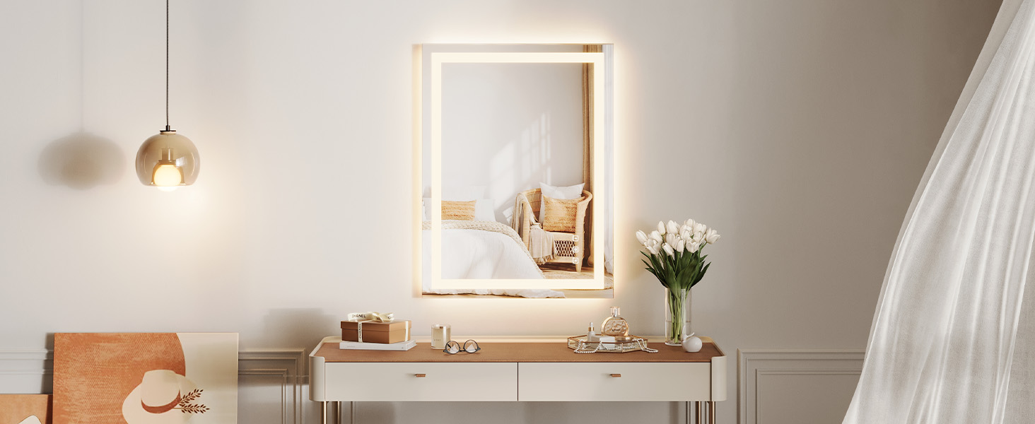 Дзеркало для ванної кімнати Porto Alegre з підсвічуванням, 60x80 см, протизапітніння, 3 кольори світла, регулювання яскравості, LED, сенсорне керування, прямокутне