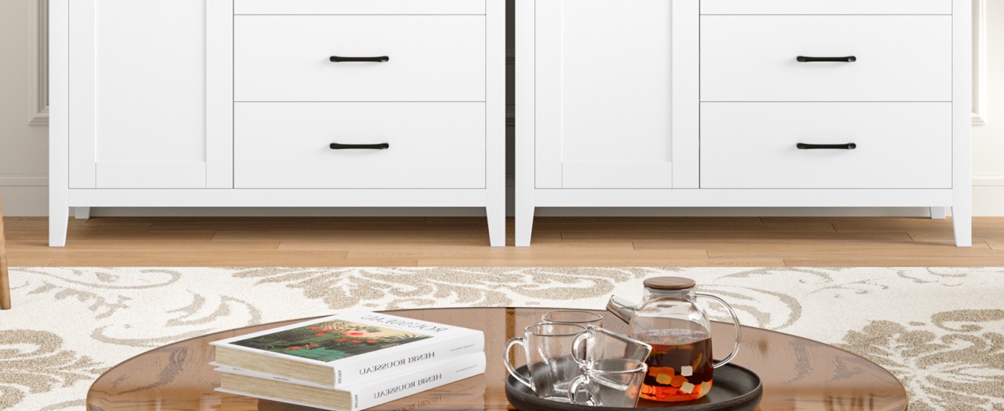 Сайдборд HOCSOK: кухонний буфет з 5 шухлядами та 1 дверцятами, з робочою поверхнею, колір білий та коричневий