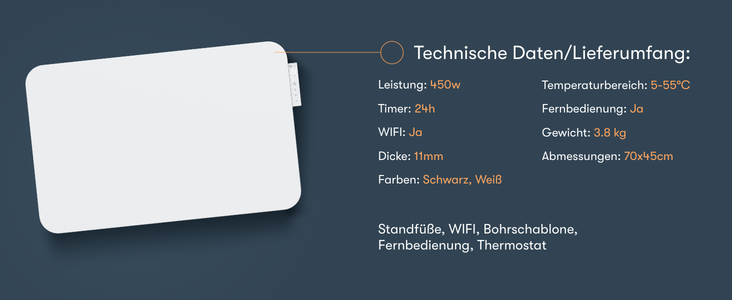 Інфрачервовий обігрівач BR Bringer 450W з Wi-Fi, термостатом та пультом, для дому та офісу (білий)