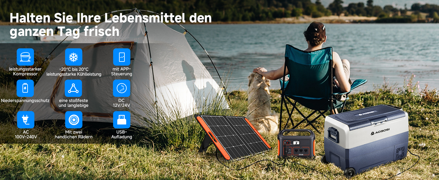 Автомобільний компресорний холодильник AAOBOSI 50л з Wi-Fi, 12/24V/220V, -20°C для авто, кемпінгу, вантажівок, з двома зонами охолодження