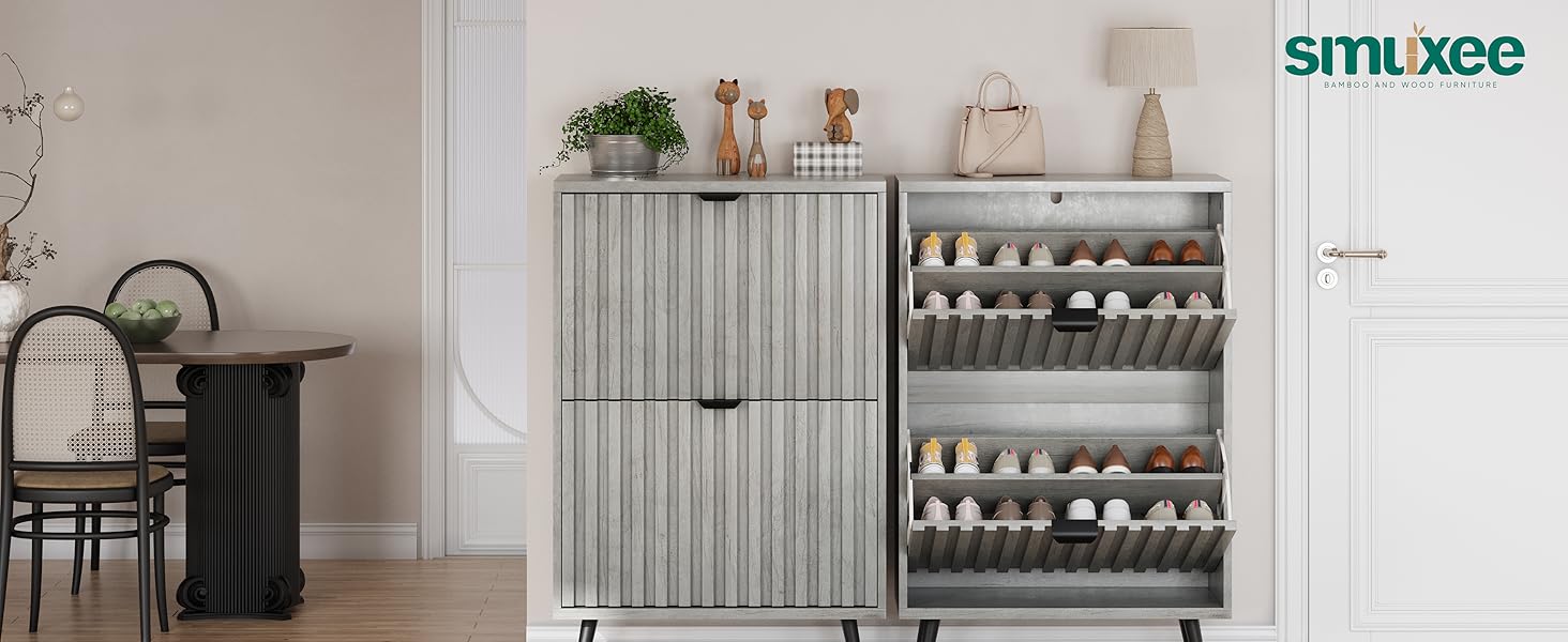 Шафа для взуття Smuxee з 2 відкидними полицями, 60 см, сіра. Вільна стоянка, органайзер для взуття для прихожої, вітальні або гардеробу.