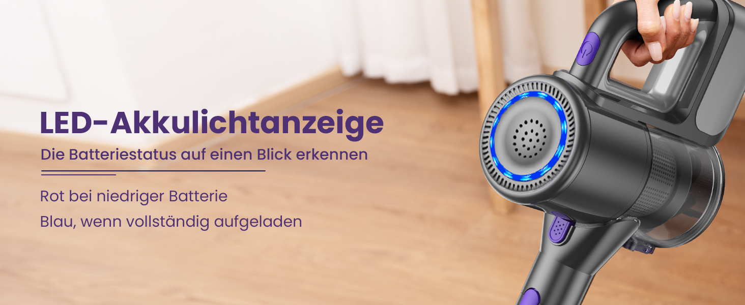 Бездротовий акумуляторний пилосос Suirviz 500W, 40000Pa, 40 хв, з підсвічуванням, для твердих поверхонь та килимів, видалення шерсті тварин (темно-фіолетовий)