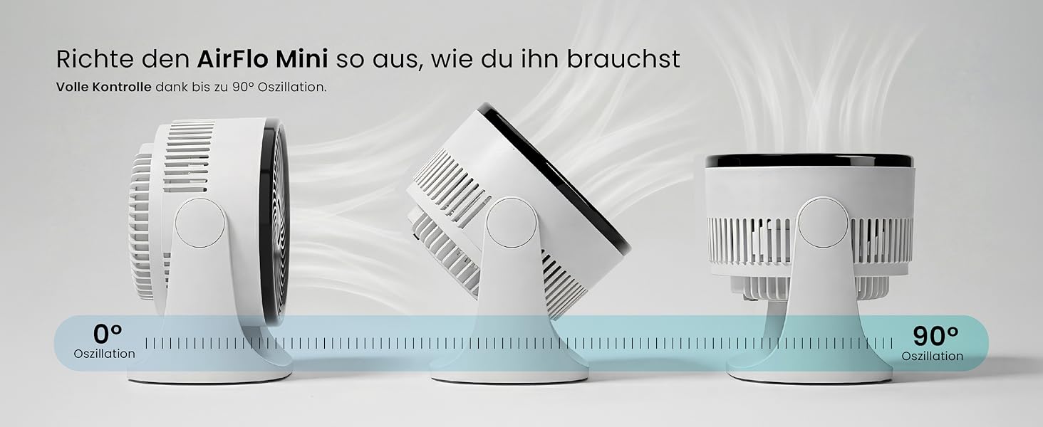 Вентилятор настільний Pro Breeze AirFlo Mini – Тихий турбо-вентилятор з 3 швидкостями, нахилом 90° та потужним потоком повітря до 4,2 м/с, компактний для офісу, спальні та робочого столу, білий