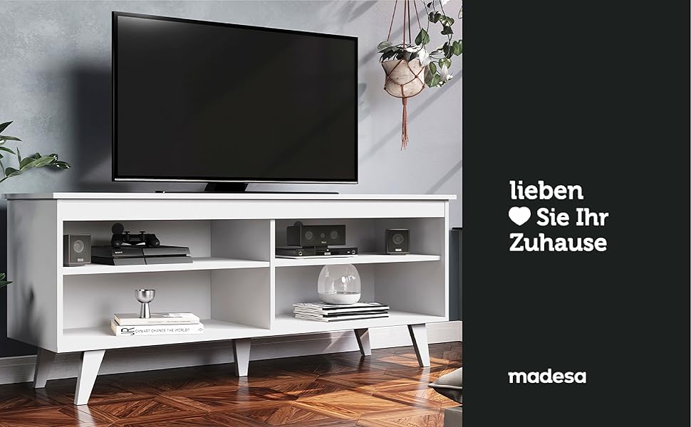 Тумба ТБ Madesa, телевізійна тумба для телевізора до 55 дюймів, для вітальні та спальні, 136 x 38 x 58 см, з дерева