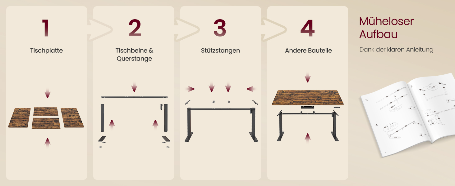 Стол для роботи VASAGLE з регулюванням висоти, USB-C, підставка для розеток, стоячий стіл, нагадування про перерви, 3 пам'яті, 180x80 см, Vintage Brown