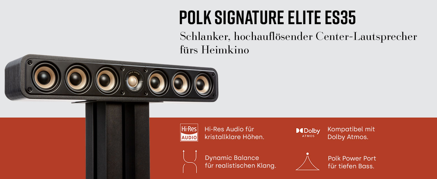 Центральний динамік Polk Audio Signature Elite ES35, висока роздільна здатність, Dolby Atmos/DTSX, білий