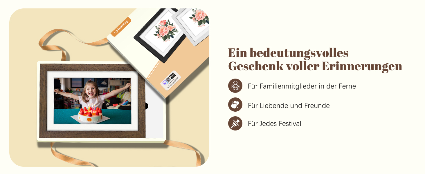 Цифровий фоторамка Eptusmey 10.1 дюймів з Wi-Fi, дерев'яний корпус з дуба, 32GB, HD IPS сенсорний екран 1280x800, відтворення фото/відео через Uhale APP, подарунок для чоловіків та жінок, колір A-Білий