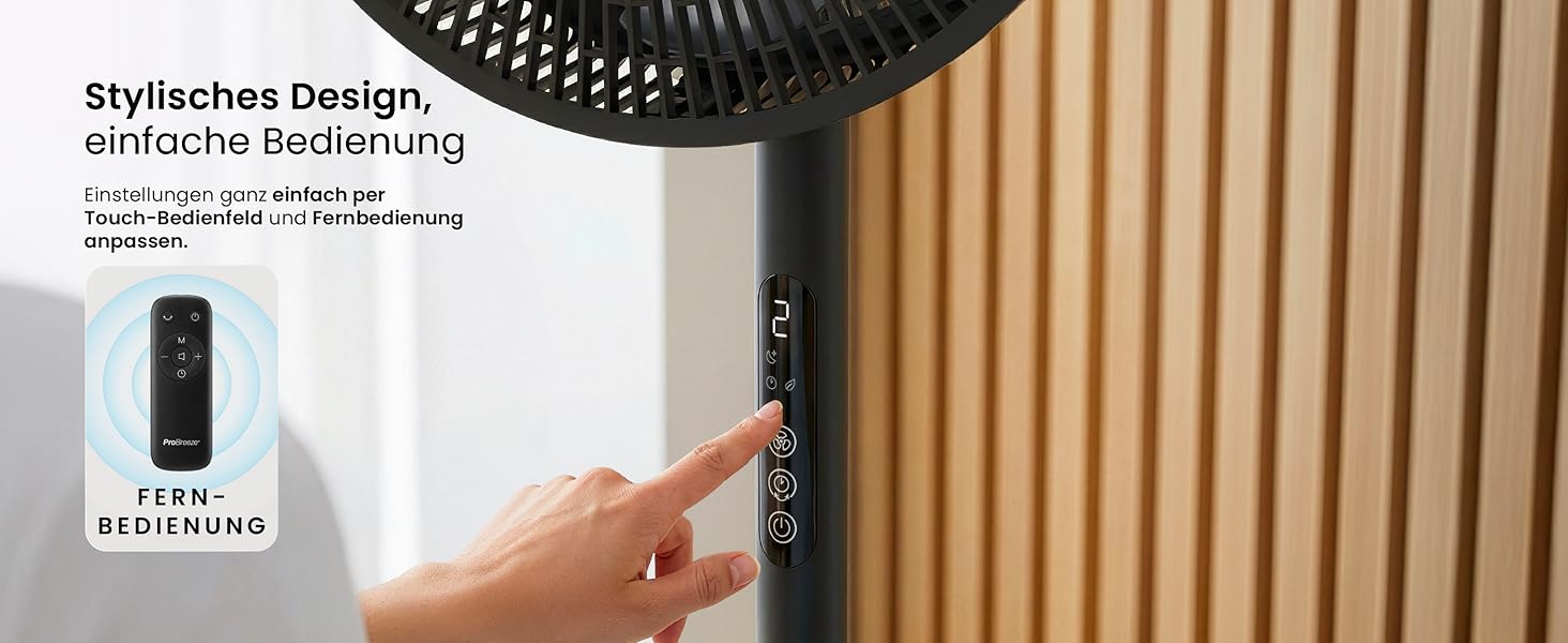 Вентилятор підлоговий Pro Breeze AirFlo Slim: 3 швидкості, 95° поворот, таймер 9 год, пульт, для дому та офісу, чорний