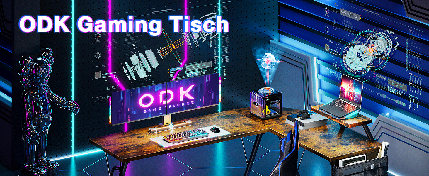 Ігровий стіл ODK Gaming, кутовий стіл для геймерів, стіл у формі L з підставкою для монітора, для офісу (Вінтаж Коричневий, 167 x 120 см)