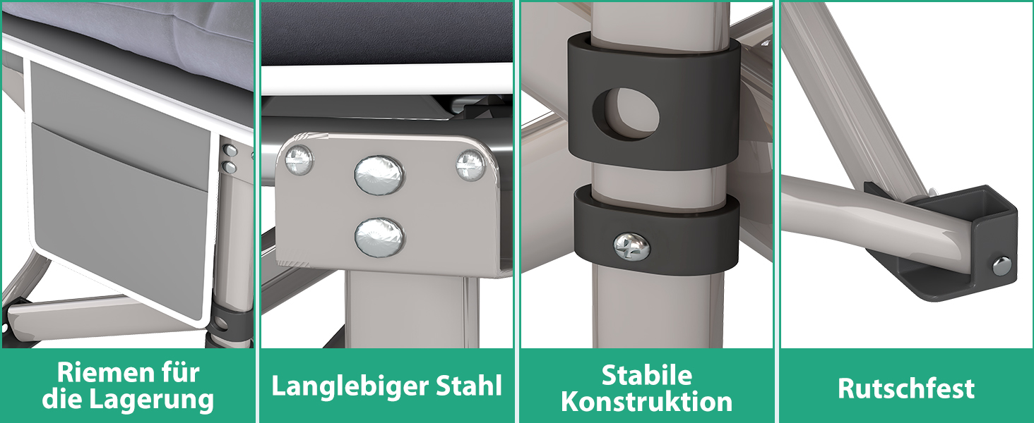 Розкладне ліжко для кемпінгу з матрацом та сумкою-переноскою, посилене (до 208 кг), XL 190x71x35 см, сіре