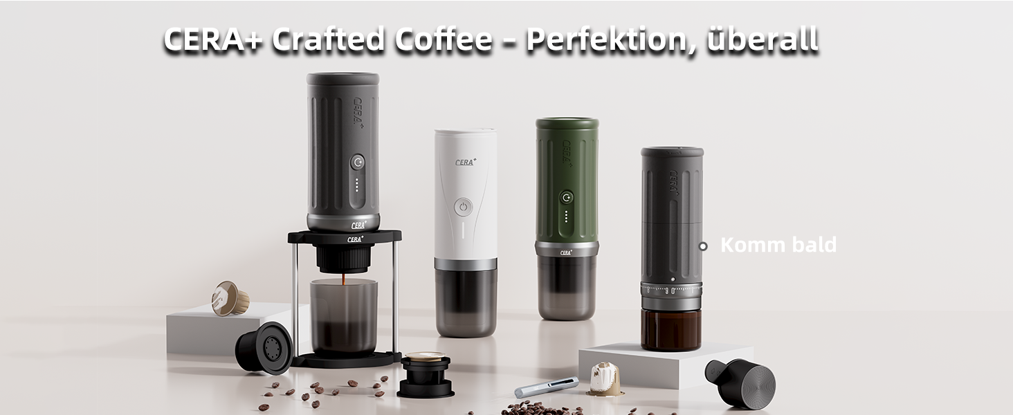Портативна еспресо-машина CERA+ з самонагрівом, 20 Bar, 3 * 4500mAh, для капсул та меленої кави, чорна
