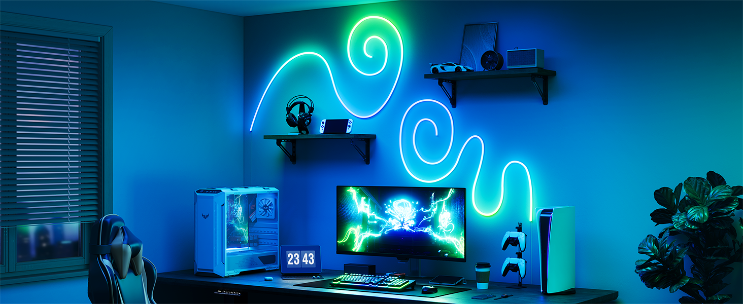 Гнучка неонова LED-стрічка Govee Neon Rope Light 2 RGBIC, 5м, біла, для DIY дизайну та інтер'єру
