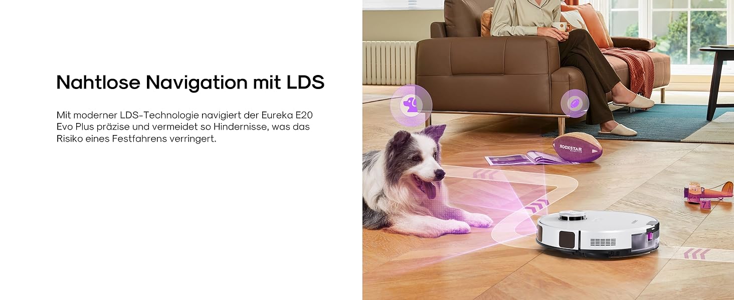 Робот-пилосос Eureka E20 Plus з потужністю 8000 Па, самостійною станцією очищення, функцією запобігання заплутування, 3D уникнення перешкод, 180 хвилин роботи, DuoDetect AI, білий