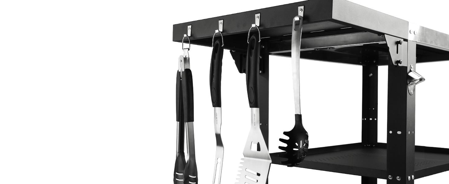 Мобільний сервісний візок для гриля з 3 рівнями, відкидним столиком та поворотними колесами на 360° з гальмом – багатофункціональний гриль-стіл з нержавіючої сталі для барбекю та саду