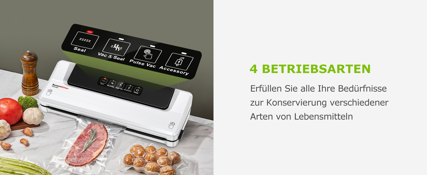 Вакууматор для продуктів Bonsenkitchen — швидкий вакуумний пакувальник з функцією запайки, білий (комплект: 5 пакетів та шланг)