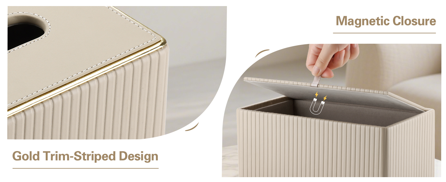 Склянка для серветок KINGFOM з золотим краєм, з PU шкіри, для вітальні, ванної кімнати та офісу (Бежева, прямокутна)