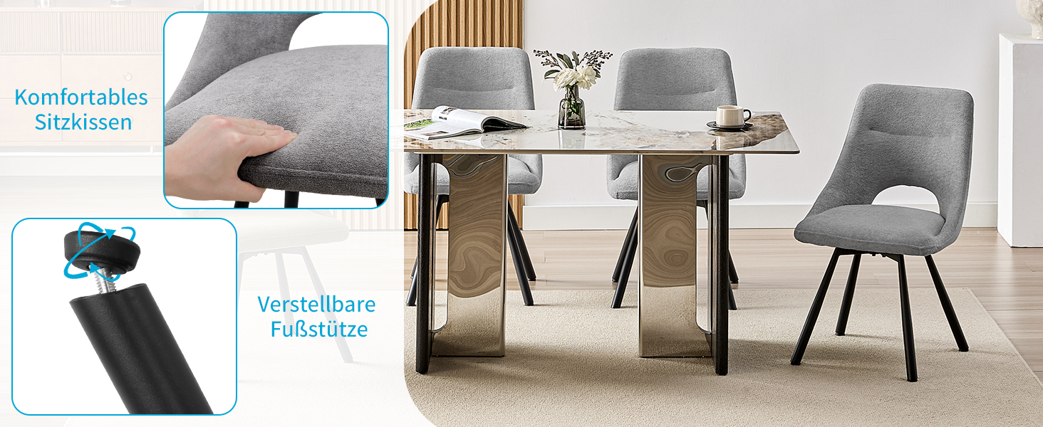 Обідні стільці поворотні, комплект 2 шт., 180° поворот, м'яке сидіння з кашмір-бавовни, чорні металеві ніжки, для вітальні, кухні, їдальні