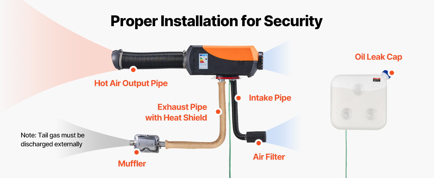 Електрична дизельна теплова газова пушка VEVOR 12V 8kW з LCD-дисплеєм та пультом дистанційного керування, 0.16-0.62 л/год, оранжева