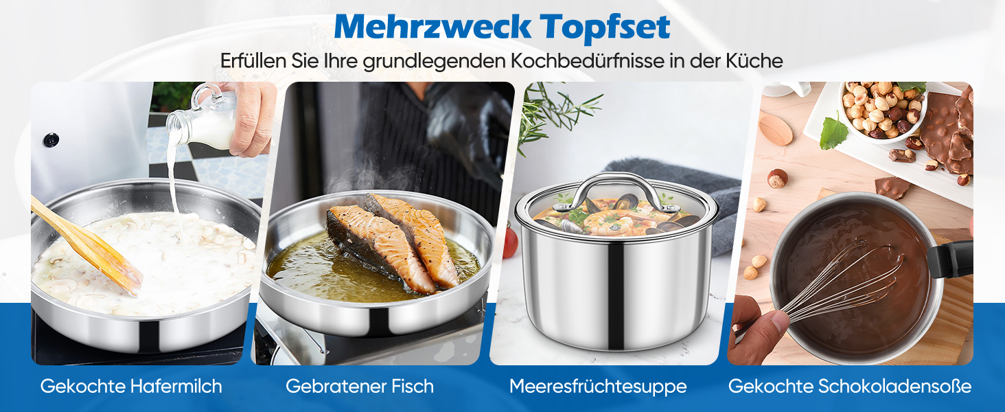 Набір каструль Joyfair, 9 предметів, з нержавіючої сталі, знімний ручка, для індукційних плит, сумісний з усіма типами плит, можна використовувати в духовці та мити в посудомийній машині