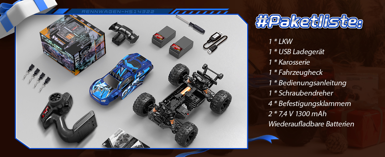 Радіокерований позашляховик 1:14 4WD RC авто для дорослих та дітей, швидкість 40+ км/год, 2 акумулятори 1300mAh, комплект коліс