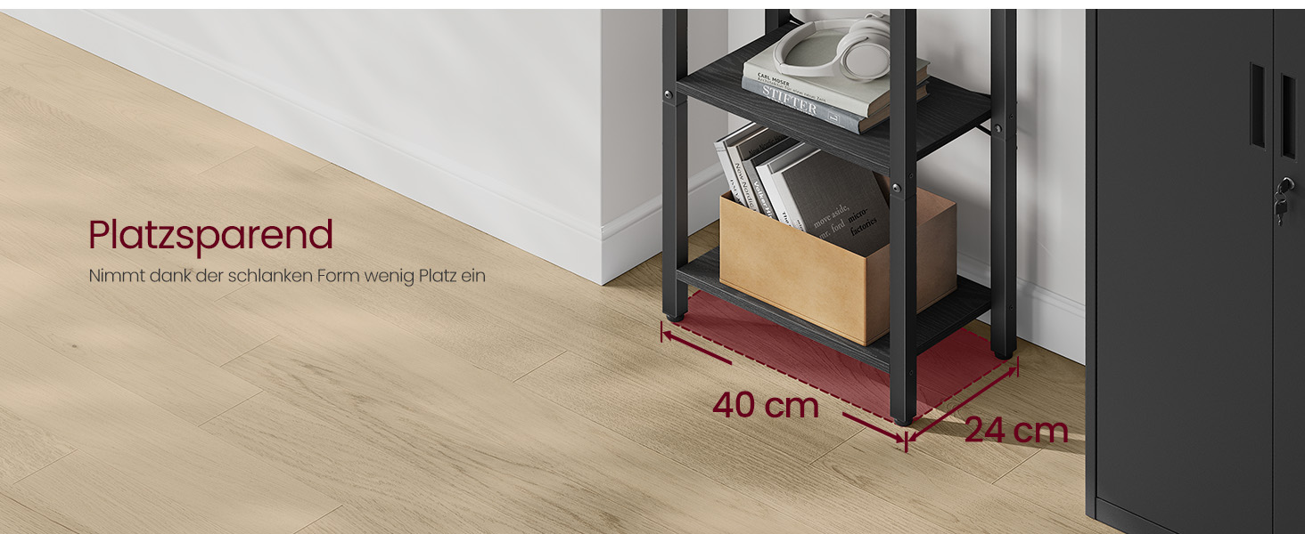 Стелаж VASAGLE Regal для книг, DVD та офісних документів, 4 яруси, 24x40x76,4 см, вінтажний коричнево-чорний колір (LLS098K02)