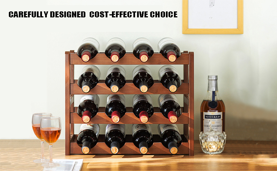 Стелаж для пляшок Tinyuet з бамбука, 4-рівневий, на 16 пляшок, 43x23x38 см