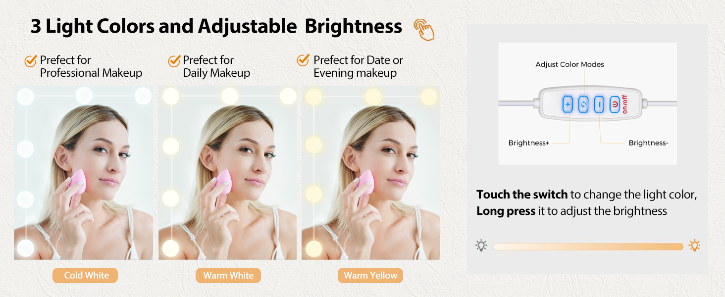 Великий туалетний столик ANWBROAD з регульованою LED-підсвіткою 3 кольорів та розеткою. Сучасний туалетний столик з дзеркалом, 7 ящиків, білий, 140x110x40 см. Модель BDT83W