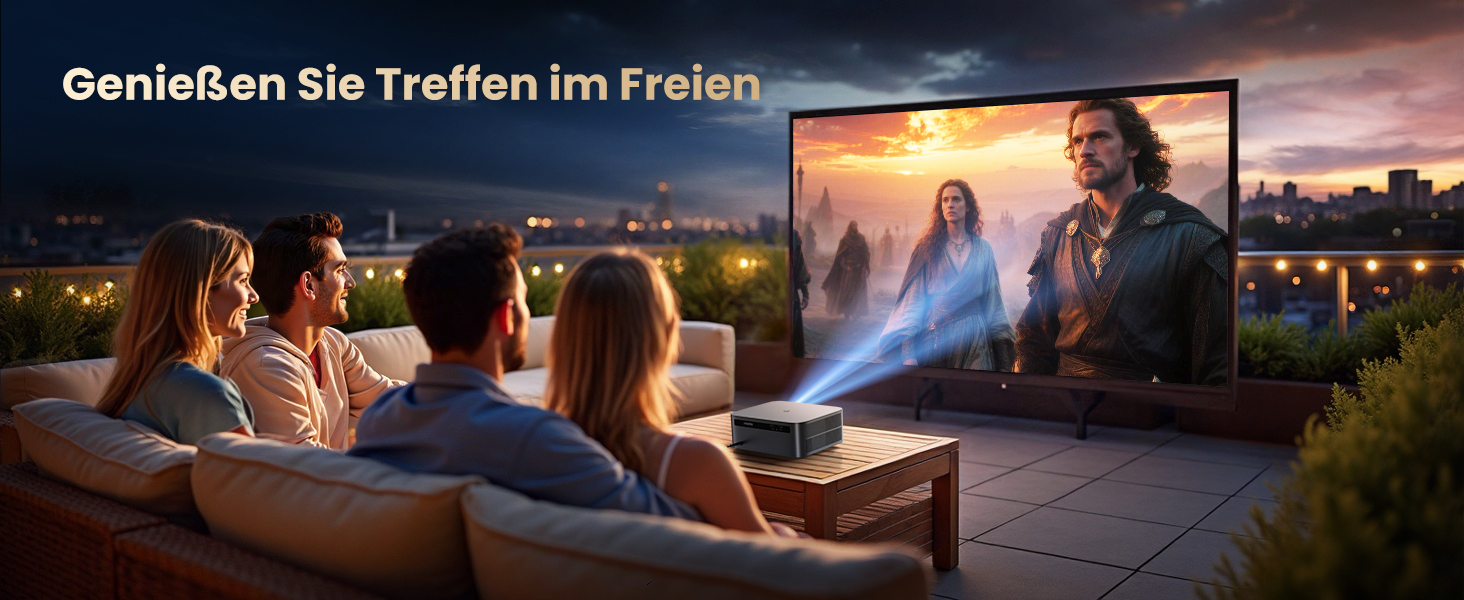 Beamer 4K для дому з Google TV, 1200 ANSI, Netflix, FHD 1080p, автофокус, корекція трапеції, 20W, WiFi6, Bluetooth, для вулиці, чорний