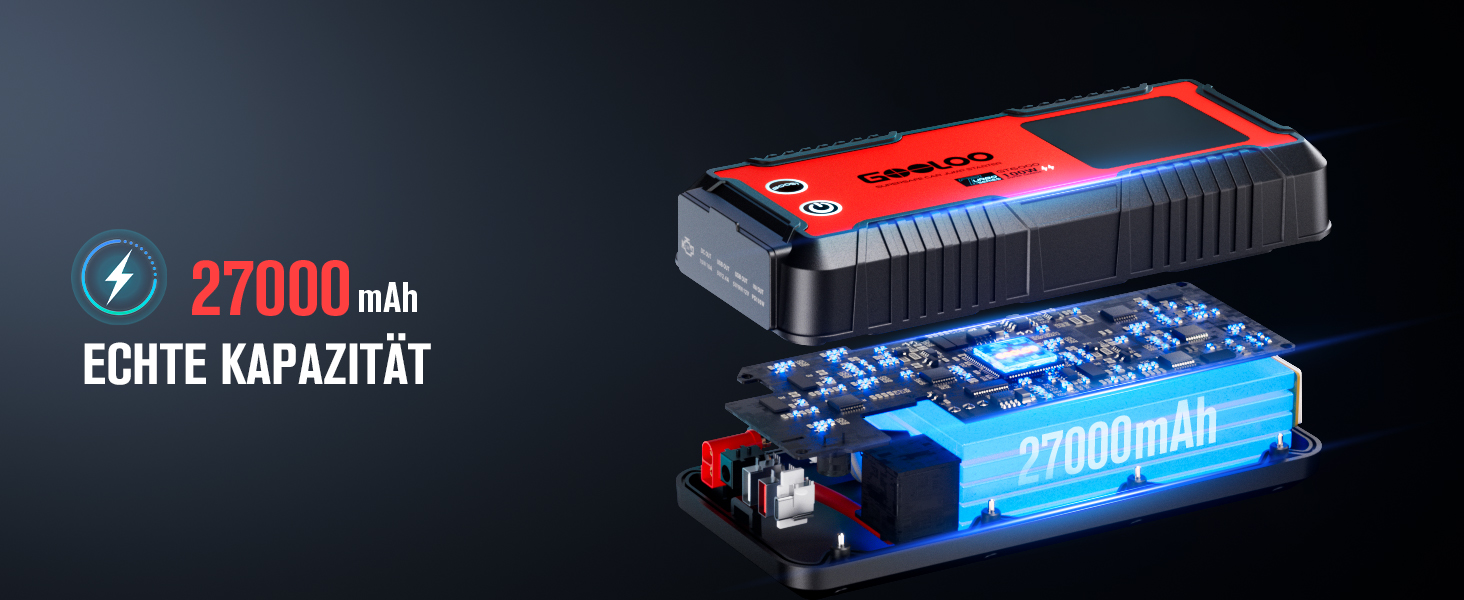 Powerbank-пусковий пристрій GOOLOO GT6000: 6000A, LED-ліхтарик, екран 3.2