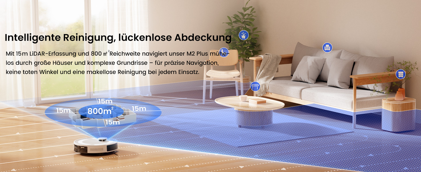 Робот-пилосос LEFANT M2Plus з функцією миття підлоги, 6000Pa, LiDAR-навігація, самоочищення, ідеальний для видалення шерсті тварин