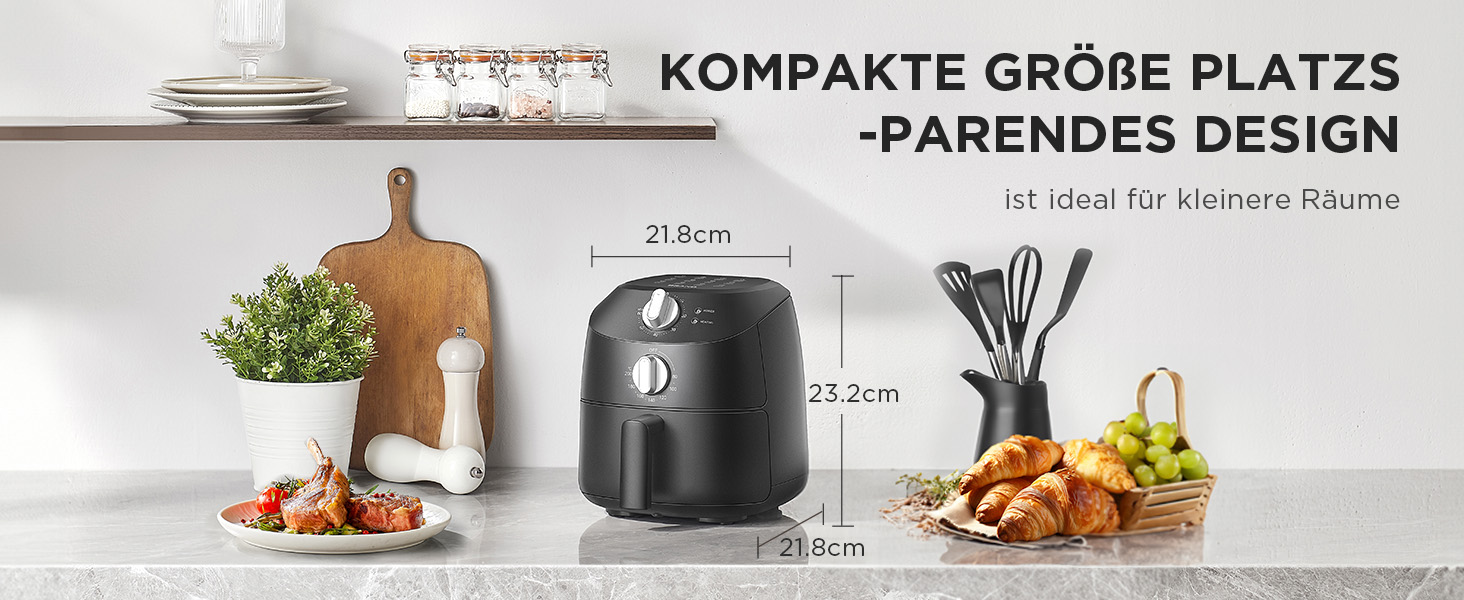 Фритюрниця без олії Midea 2L, 1150W, Airfryer, автоматичне вимкнення, легко чистити, BPA-free, чорний