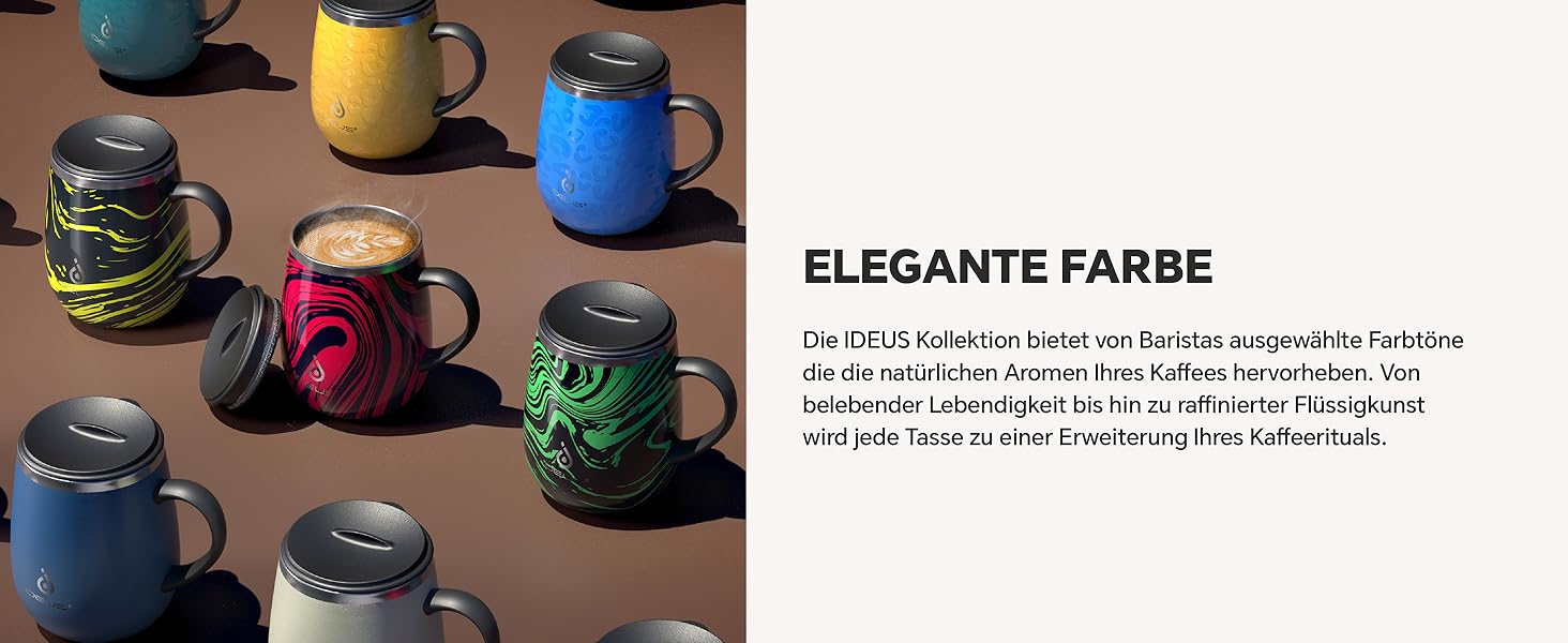 Кружка для кави та чаю Ideus 470 мл з нержавіючої сталі, подвійні стінки, ізольована, з неслизьким ручним тримачем та кришкою-модулем, великий об'єм, колір: трав'яний зелений