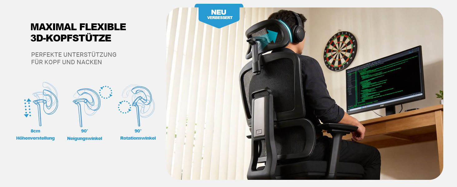 Ергономічне офісне крісло 200 кг | Регульована спинка 6P | 4D підлокітники | Безшумні гумові колеса | Регулювання глибини сидіння | Крісло для великих людей | Перевірено EN12520 | Пінощільність 45