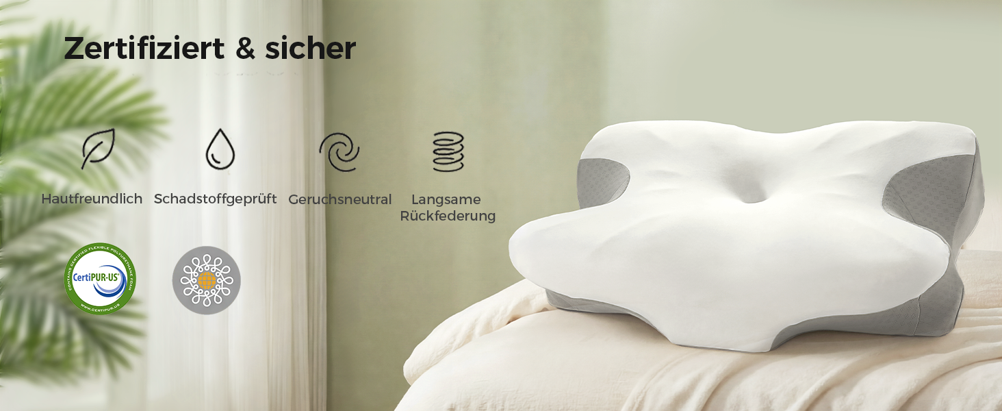 Ортопедична подушка для шиї з піни Memory Foam, ергономічна підтримка для комфортного сну, з підставкою під руки для сну на спині, животі та боку, сіро-біла