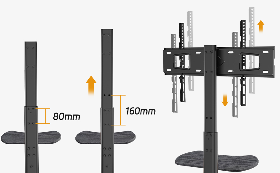 Тумба під телевізор XTRARM Rollbar з дерев'яною полицею, регулюється по висоті 32-70 дюймів, VESA 600x400, Чорний