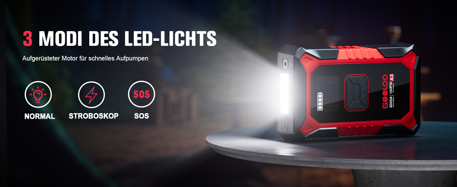Пусковий пристрій GOOLOO A3 Jump Starter 3000A з компресором 150 PSI та функцією Powerbank
