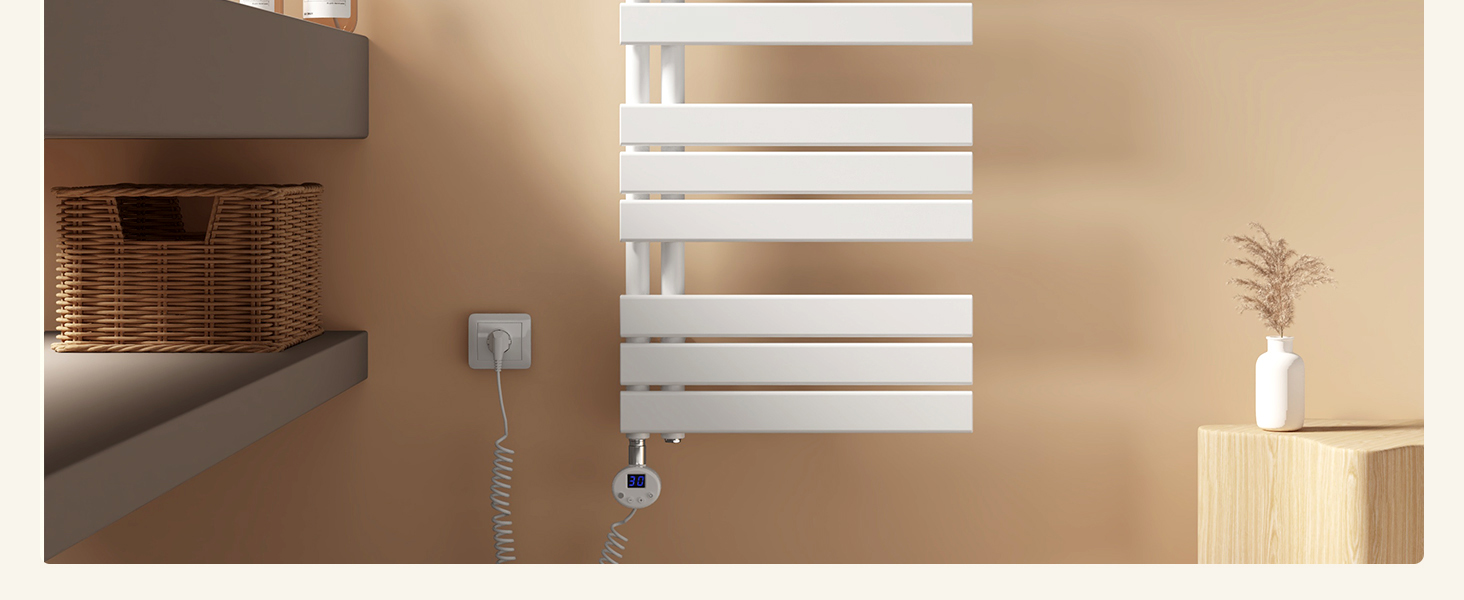 Електричний рушникосушар EMKE з термостатом, 1320x500 мм, білий, 800W