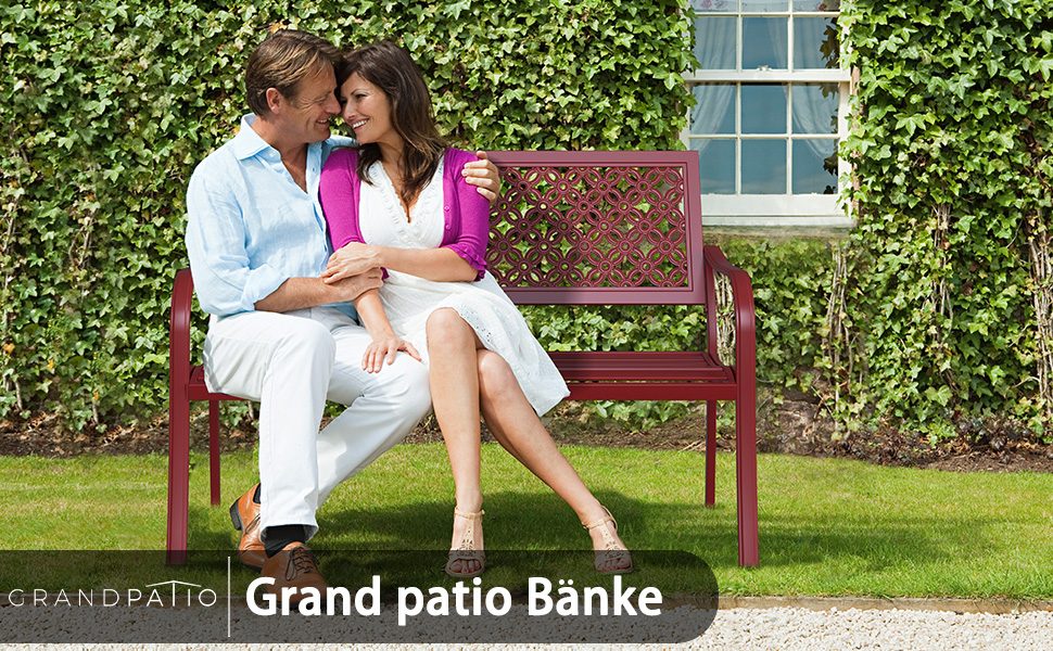 Металева лавка Grand Patio для саду, парку, балкону, на 2-3 особи. Лавка з підлокітниками та спинкою, ретро-стиль, сталь, чавун, колір Bossa Nova Rot