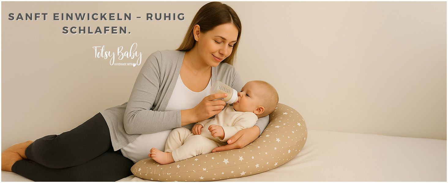 Подушка для вагітних Totsy Baby Stillkissen XXL 190 см - подушка для годування, боку, тіла, з бавовни, Oeko-Tex, бежево-біла зі зірками