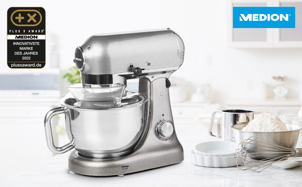 Кухонна машина MEDION MD16480 сіра металік: міксер, подрібнювач, 1000 Вт, 8 швидкостей, чаша з нержавіючої сталі