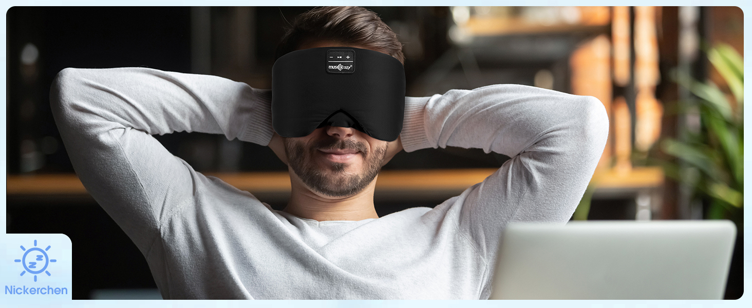 Маска для сну з Bluetooth навушниками, 100% затемнення, шовкова, для чоловіків та жінок, м'які навушники, Bluetooth маска для сну, подорожей (Чорний)