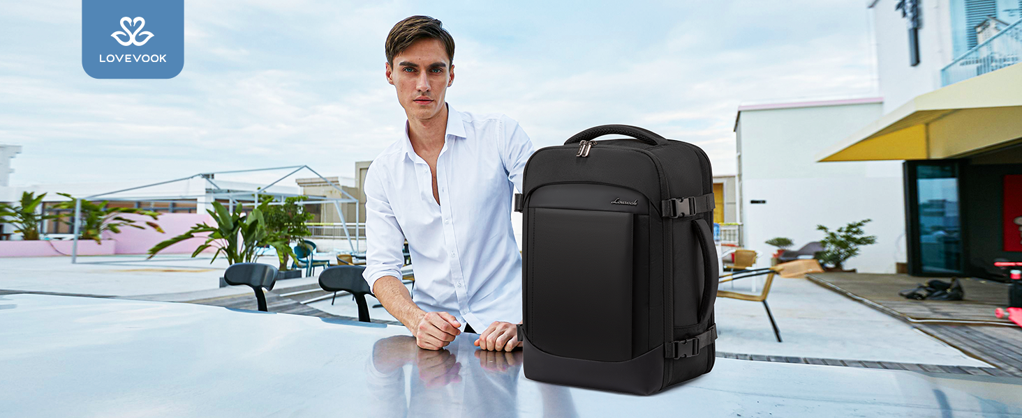 LOVEVOOK Рюкзак ручної поклажі 40x20x25 для Ryanair, 20L, рюкзак для подорожей, для ноутбука 14 дюймів, чоловічий/жіночий, з відділенням для мокрого та сухого, чорний
