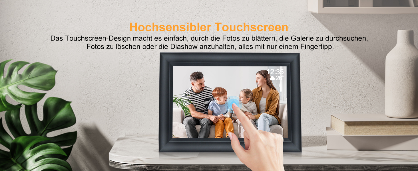 Цифровий фоторамка TSITSC 10.1 дюйма з Wi-Fi, IPS сенсорний екран, 32GB пам'яті, автоповорот, Frameo APP, чорний