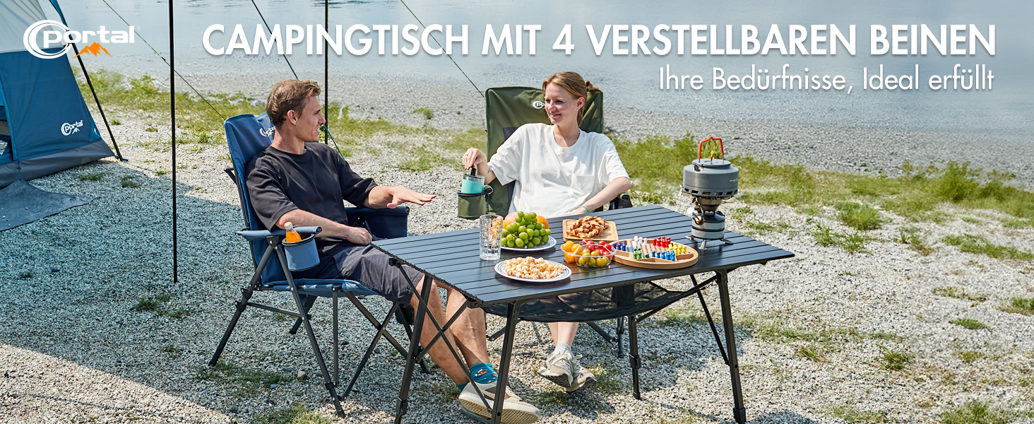 Складаний кемпінговий стіл Portal з регулюванням висоти, алюмінієвий, 120x70 см, чорний