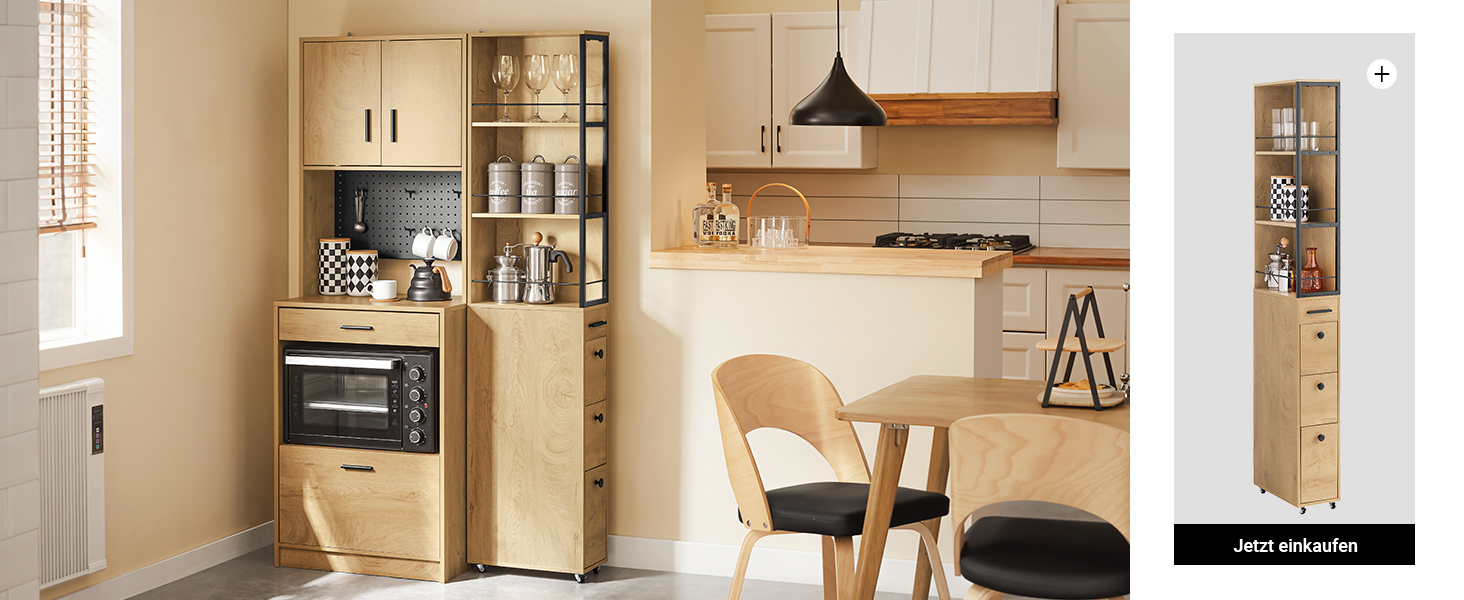 Буфет SoBuy FSB103-N з мікрохвильовкою та ламелею (107×40×85 см) – шафа для кухні та вітальні, дуб/чорний