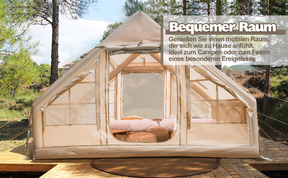 Надувний кемпінговий намет Oxford 420D Glamping 2-4 особи з насосом, водонепроникний 3000мм, для 4 сезонів, з вікном-сіткою та димоходом 300x200x200 см