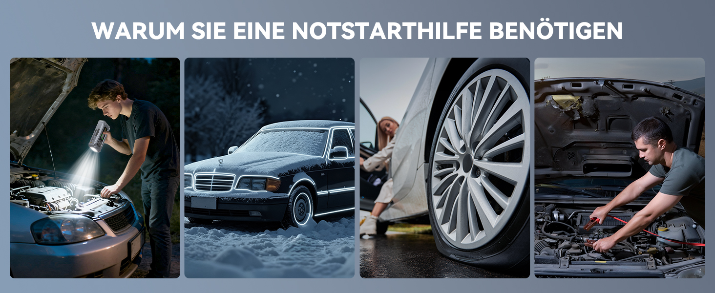 Портативний пусковий пристрій 8000A з повітряним компресором 160 PSI для бензинових та дизельних двигунів (до 10л), з дисплеєм та аварійною світлодіодною лампою